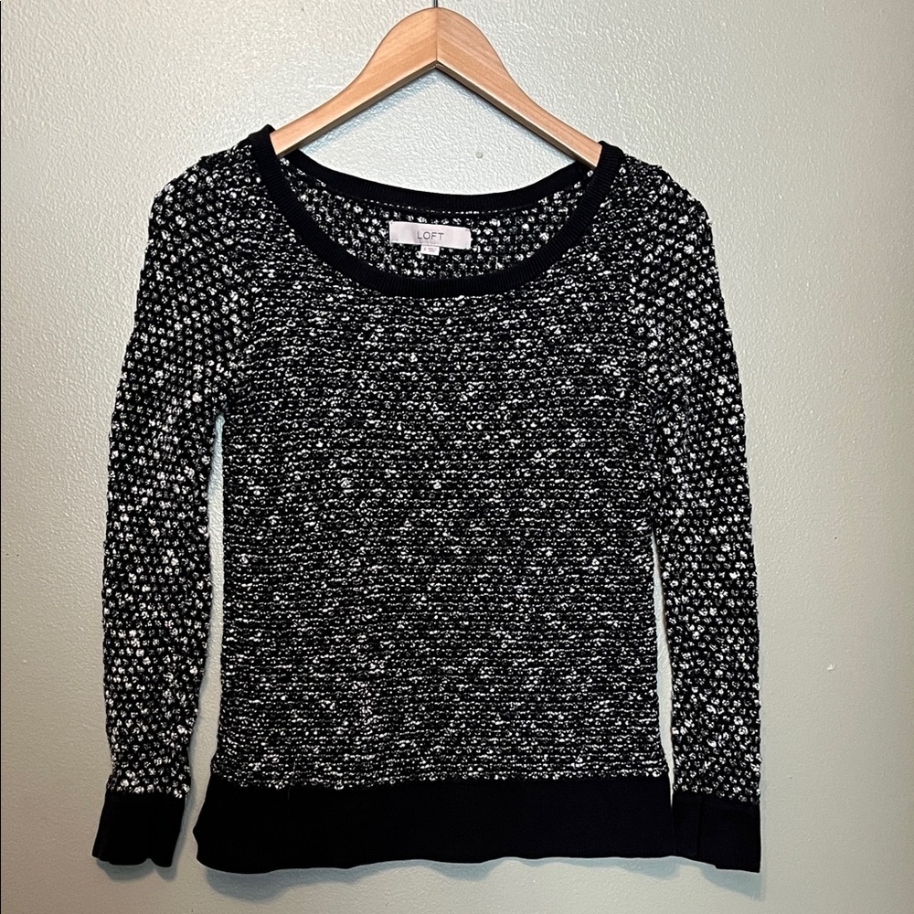 LOFT Monochrome Textured Women's Sweater black and white size small - Picture 2 of 6